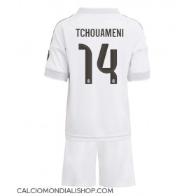 Maglie da calcio Real Madrid Aurelien Tchouameni #14 Prima Maglia Bambino 2025-26 Manica Corta (+ Pantaloni corti)
